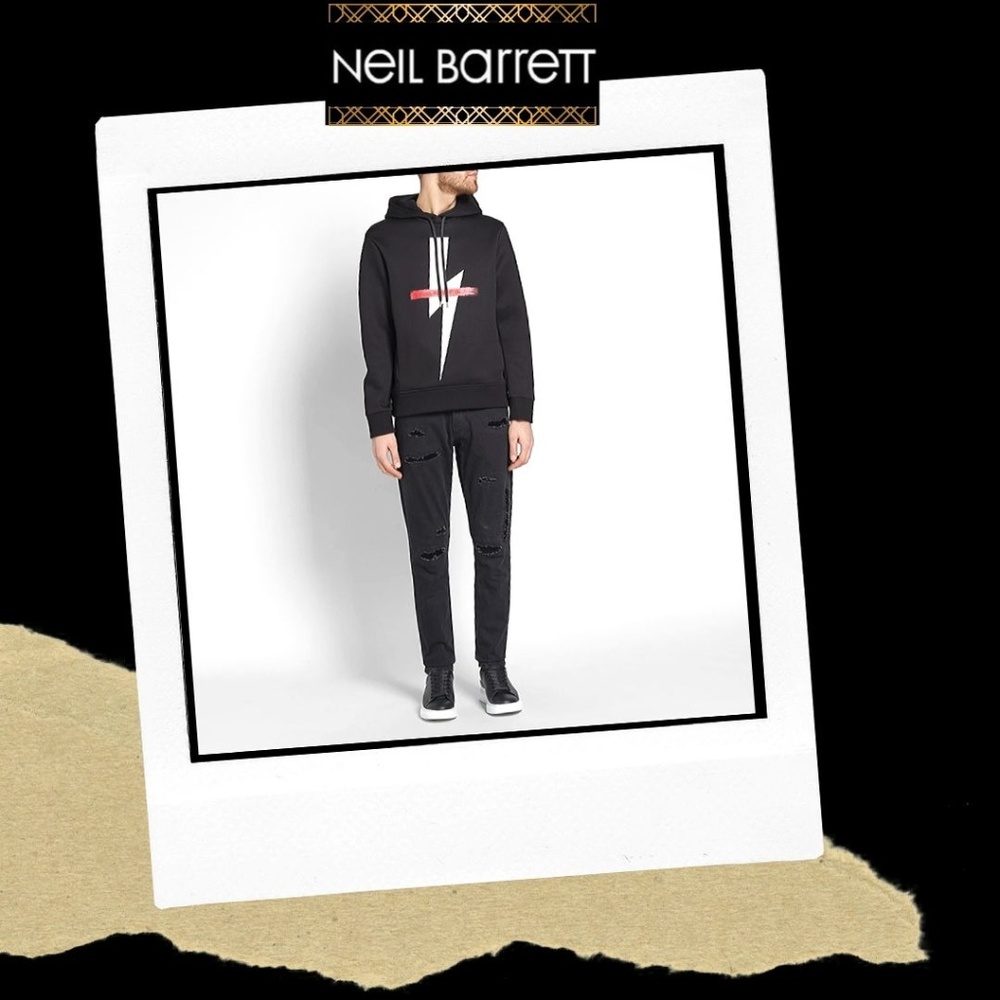 NEIL BARRETT Crossed Out Bolt Hoodie B R & W - Picture 4 of 10